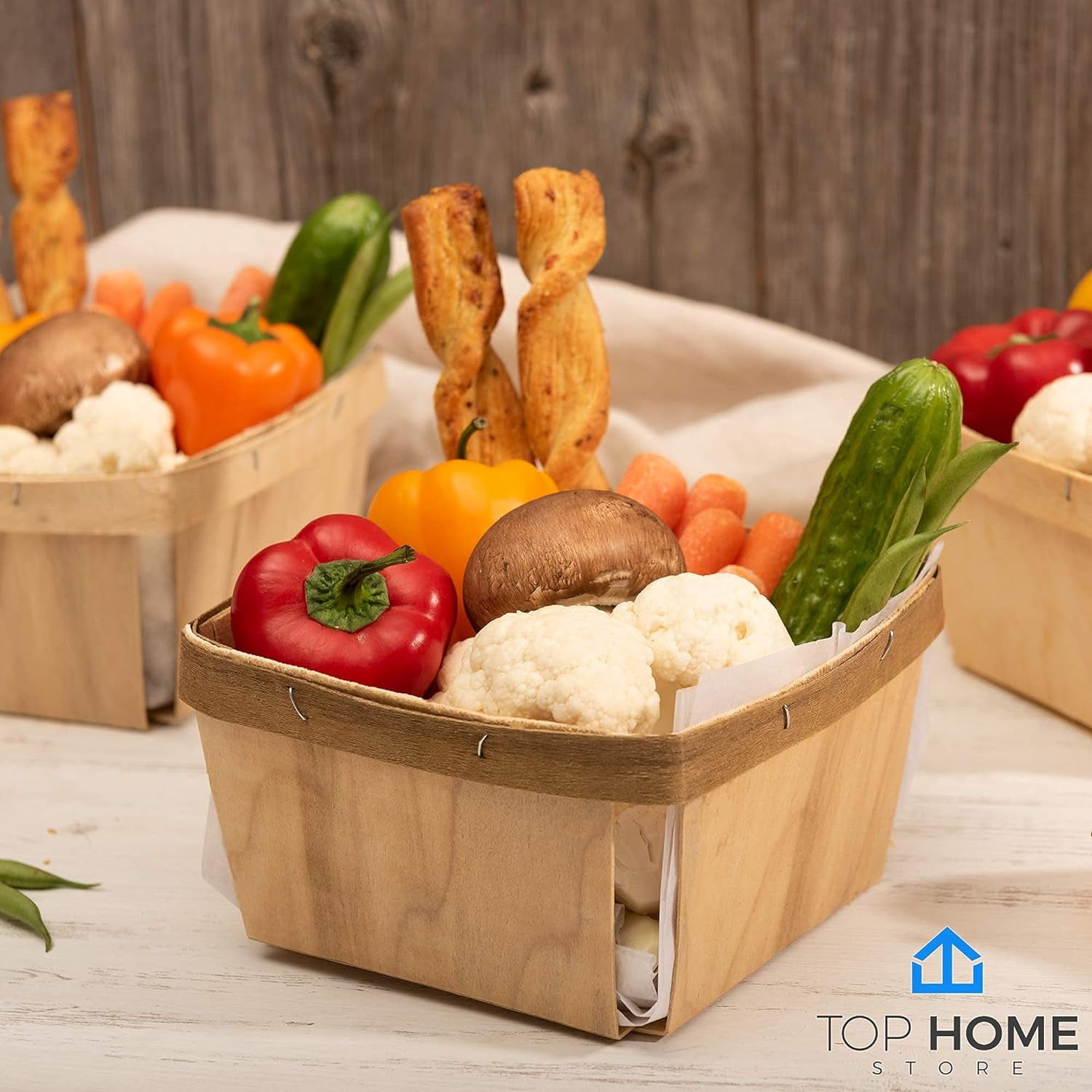 Top Home Store 10-Pack Quart Wooden Berry Baskets - 5.75” Square Vented Wood Boxes for Fruit Picking, Arts, Crafts, and Home Decor