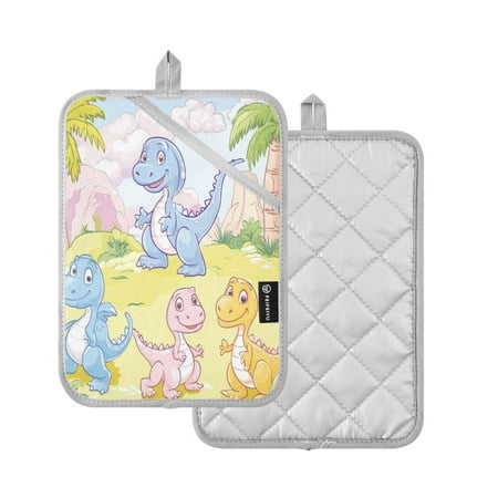 

2 Pcs Pot Holders Sets Oven Mitts Square potholders Oven Hot Pads Heat Resistant for Kitchen Cooking Baking 7 x9.8 Pastel Cartoon Dinosaurs