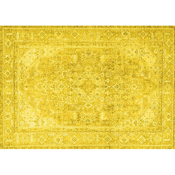 Ahgly Company Machine Washable Indoor Rectangle Persian Yellow Traditional Area Rugs, 2' x 5'