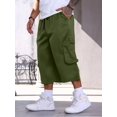 thumbnail image 3 of Plus Size Men's Solid Capri Cargo Pants For Outdoor, 3 of 5