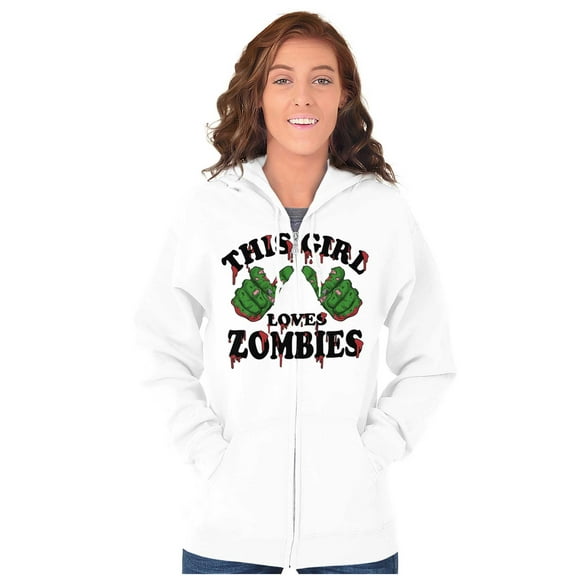 This Girl Loves Zombies Thumb Hands Womens Plus Size Graphic Zipper Hoodie Brisco Brands 2X