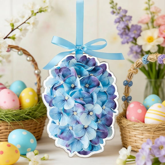 8cm Acrylic Hydrangea Easter Eggs Ornament, Colorful Easter Hanging Decor for Home, Party or Tree, Lightweight Easter Egg Decorations for Holiday Festivities