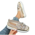 thumbnail image 5 of LOVZFMLL Women's Flat Shoes Fashion Rhinestone Slip On Sneakers Casual Comfort Chunky Walking Shoes Glitter Bling Loafers Beige 5, 5 of 8