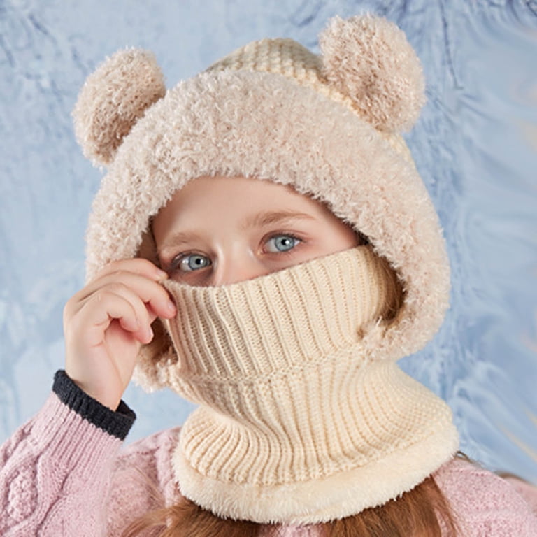 3 In 1 Beanie Hat for Kids Knit Fleece Lined Toddler Bear  display picture 1