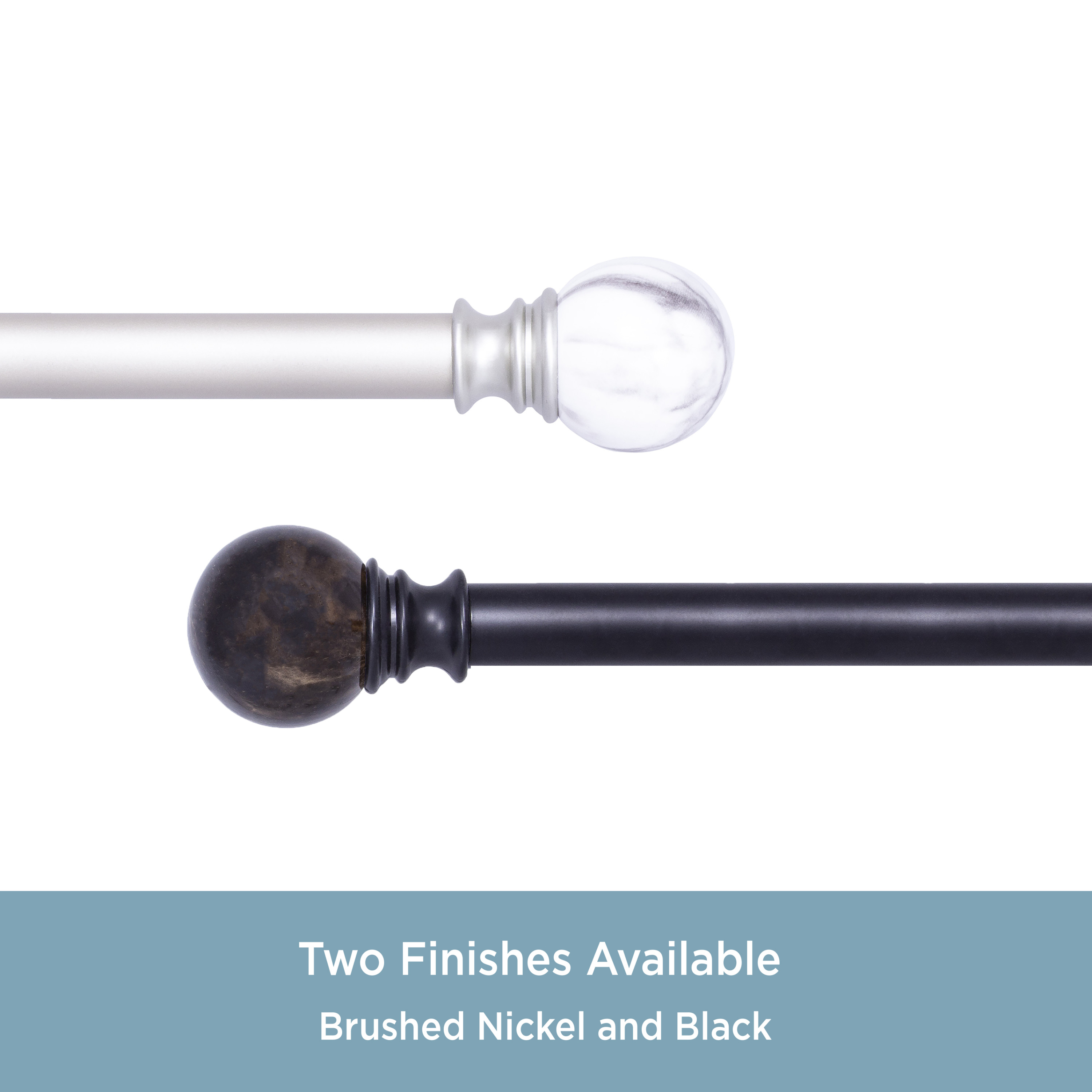 Kenney® Marble Ball 1" Value Decorative Window Curtain Rod, 30-84", Black