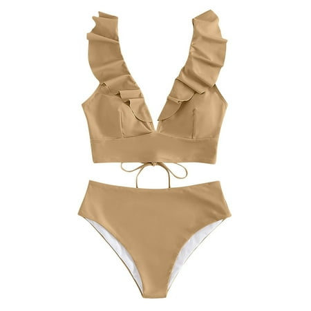 Lopeceal Womens High Waisted Bikini Sets Ruffle Tummy Control Swimsuits Full Coverage Cheeky Two Piece Bathing Suit