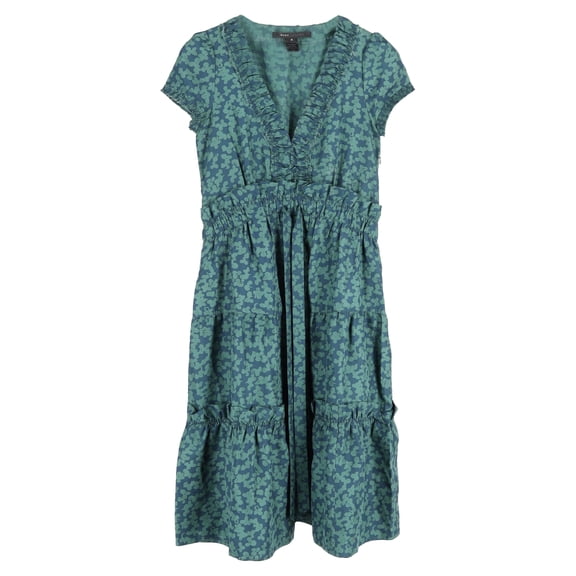 Pre-Owned Marc Jacobs Printed Tiered Midi Dress in Green Silk