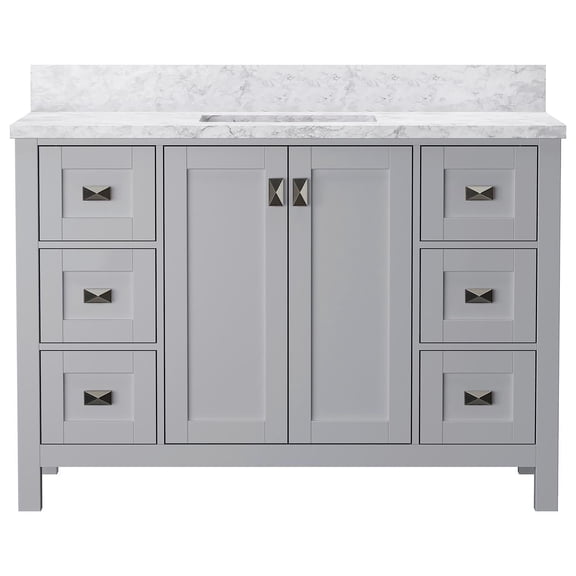 Dreamwerks Maison 48" Bathroom Vanity in Grey with White Carrara Marble Vanity Top Set