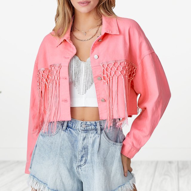 Chaquetas vaqueras con lentejuelas y letras bolsillos chaqueta vaquera para mujer chaqueta informal atuendo diario