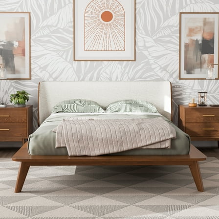 Furniture of America Erik Adult Queen Wingback Headboard Solid Wood Mattress Ready Bed, Walnut