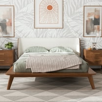 Furniture of America Erik Adult Queen Wingback Headboard Solid Wood Mattress Ready Bed, Walnut