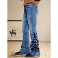 thumbnail image 5 of Fashionable slim-fit light blue stretch printed flared jeans for women, 5 of 5