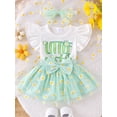 thumbnail image 2 of FEORJGP Toddler Baby Girl Summer Outfits 0 3M 6M 9M 12M 18M Infant Fly Sleeve Rompers Letter Print Jumpsuits Daisy Print Skirts A-line Tulle Skirts Heshion Cute 3Pcs Clothes Set for Princess, 2 of 7