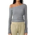 thumbnail image 1 of NINGMENG Womens Tops Solid Color Off The Shoulder Long Sleeve Tight Fitted Tops Pullover T Shirts Outwear,Gray,M, 1 of 4