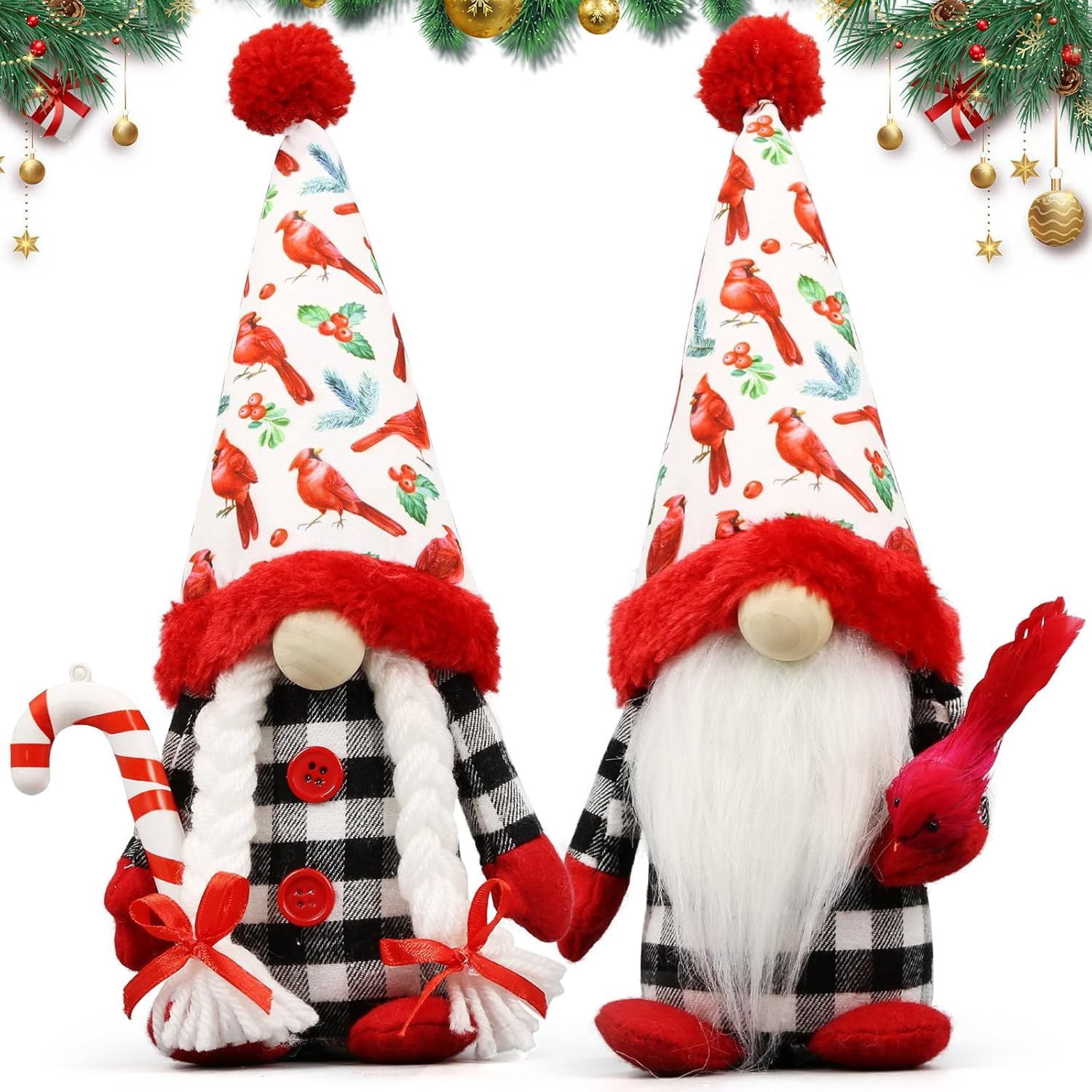 Christmas Red Cardinal Gnomes Decorations for Home, Indoor, Office- Xmas Gnomes Plush Doll - Christmas Elf Decoration Swedish Tomte - Red Cardinal Decor for Table - Gnomes Gifts for Women