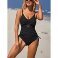 thumbnail image 3 of Womens Ruched One Piece Swimsuit V Neck Monokini Bath Suit Tie Side Swimwear, 3 of 6