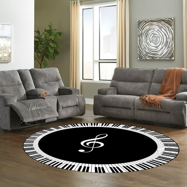 Alfombra redonda con estampado de teclas de piano en blanco y negro con notas musicales BuyWeek decoración del hogar