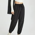 thumbnail image 4 of FAIWAD Womens Straight Pants Solid Color Elastic Waist Drawstring Trousers Ladies Plus Size Athletic Pants (X-Large, Black1), 4 of 6