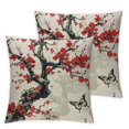 thumbnail image 2 of Acheng Oriental Cherry Branch Throw Pillow Cover Butterflies Foliage Traditional Japanese Blossom Culture Pillow Case Decorative Square Cushion for Home Couch Bed,2 Pcs White, 2 of 6