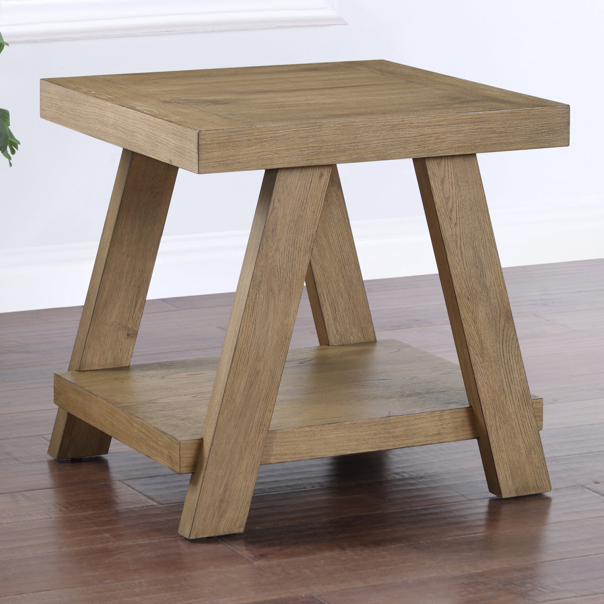 Steve Silver Orinda Modern Square End Table with Bottom Shelf, Warm Caramel