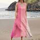 thumbnail image 4 of ICHUANYI Clearance Womens Summer Casual Round Neck Beach Pockets Sleeveless Printed Dress(Pink, S) ICHUANYI WER2023080904607, 4 of 7