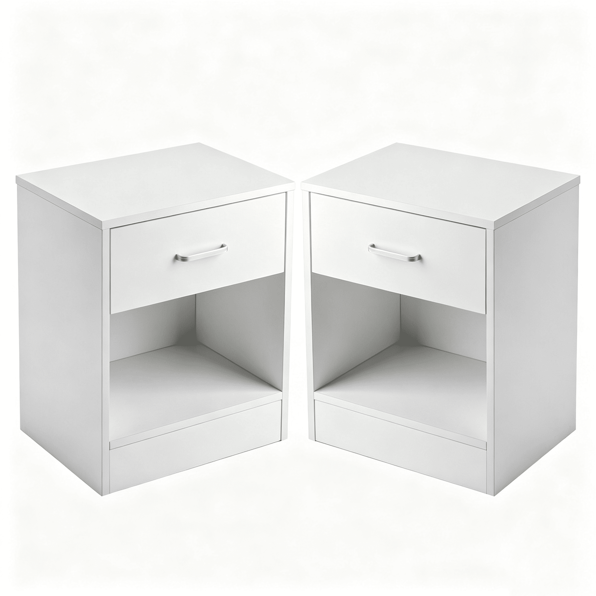 1-Drawer Bedside Table with Open Storage Space 2pcs Particleboard with Textured Melamine Surface Storage Cabinet, 15.75*11.81*19.69in, White