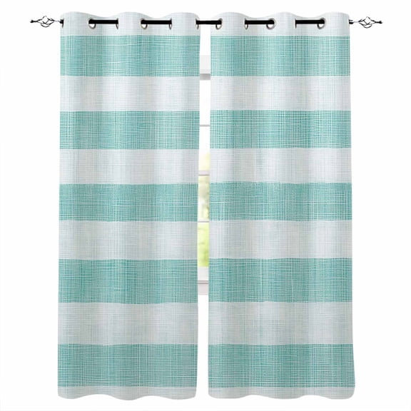 Fsddascl Aqua Striped Blackout Curtains for Bedroom/Living Room, Thermal Insulated Kitchen Curtains, Rustic Farmhouse Stripes Grommet Darkening Window Treatment Drapes 42"x63"x2