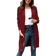 VOIANLIMO Women's Cardigan Casual Long Sleeve Pure Color Knitted Classic Sweater Long Cardigan with Pocket
