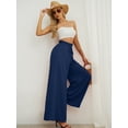 thumbnail image 2 of SHOWMALL Women's Wide Leg Pants Palazzo Pants Dark Blue XL Drawstring Waist Loose Trousers with Pockets, 2 of 8
