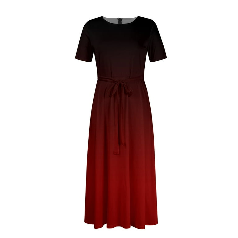 Jzuxvd Trendy Short Sleeve Maxi Dress Gradient Casual Plus Size Crewneck Long Dress Elegant Formal A Line Smocked Flowy Party Dress Red 4XL Jzuxvd Trendy Short Sleeve Maxi Dress Gradient Casual Plus Size Crewneck Long Dress Elegant Formal A Line Smocked Flowy Party Dress Red 4XL