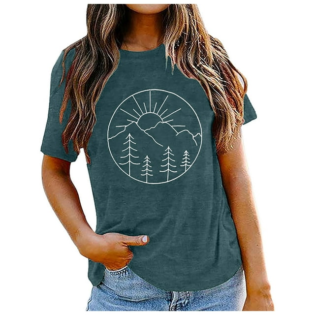 Hauts d'Été pour Femmes Imprimé Confortable et à la Mode T-Shirts à Manches Courtes pour Femmes Vert Foncé TG