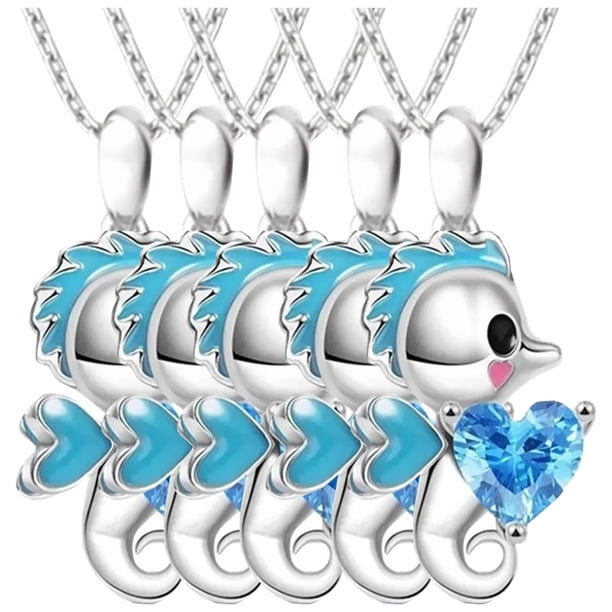 Caballo Dije y Cadena SeahorseNeck01 5 Pzas Collar Caballo de Mar/Corazón Plata/Azul Metal. High Monaco MXAHO-005