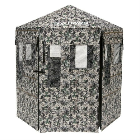 Hawk Warrior Hunting Durable 72 L x 78 T No-Tool Assembly Camo Concealing Ground Panel Blind with Silent Magnetic Closures & Multiple Windows