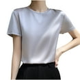 thumbnail image 6 of Aboser Summer T Shirt Women Casual Short Sleeve Basic Tees Solid Round Neck T Shirts Loose Fit Silky Satin Tops Lightweight Shirt Blouse for Woman, 6 of 6