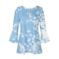 thumbnail image 4 of Women's 3/4 Flare Sleeve Pleated Flowy Shirts Dressy Tops Vintage 1/4 Button up Blouse Boho Flora Print Summer Clothes for Teen Girls Henley Neck Tunic Fashion 2024 Blue T Shirts M, 4 of 5