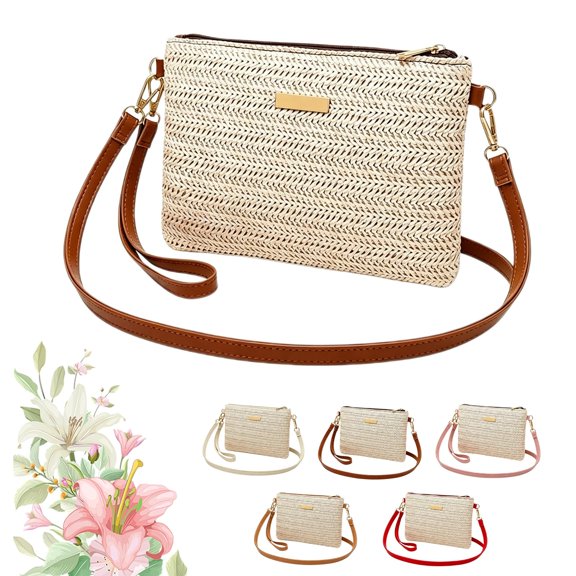 Women's Woven Straw Shoulder Clutch Bag, Lightweight Boho Crossbody Bag With Detachable Strap for Travel, Vacation