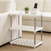 3 tier plastic storage shelves for pantry kitchen bathroom laundry, slim freestanding floor rack, small space organizer shelving unit, white