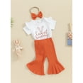 thumbnail image 4 of Elippeo 0-18M Toddler Baby Girl Easter Outfit 3 6 12 18 Months Bunny Rabbit Print Rompers Bell-Bottom Flared Pants Sets Clothes, 4 of 9