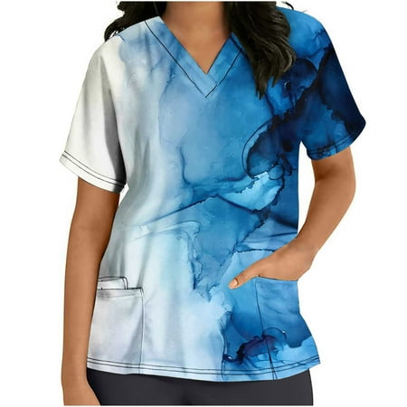 

Kayannuo Print Nursing Uniforms Scrub for Women Clearance Short Sleeves Women Scrubs Tops Women V-neck Tops Uniform Printed Pockets Blouse Nursing