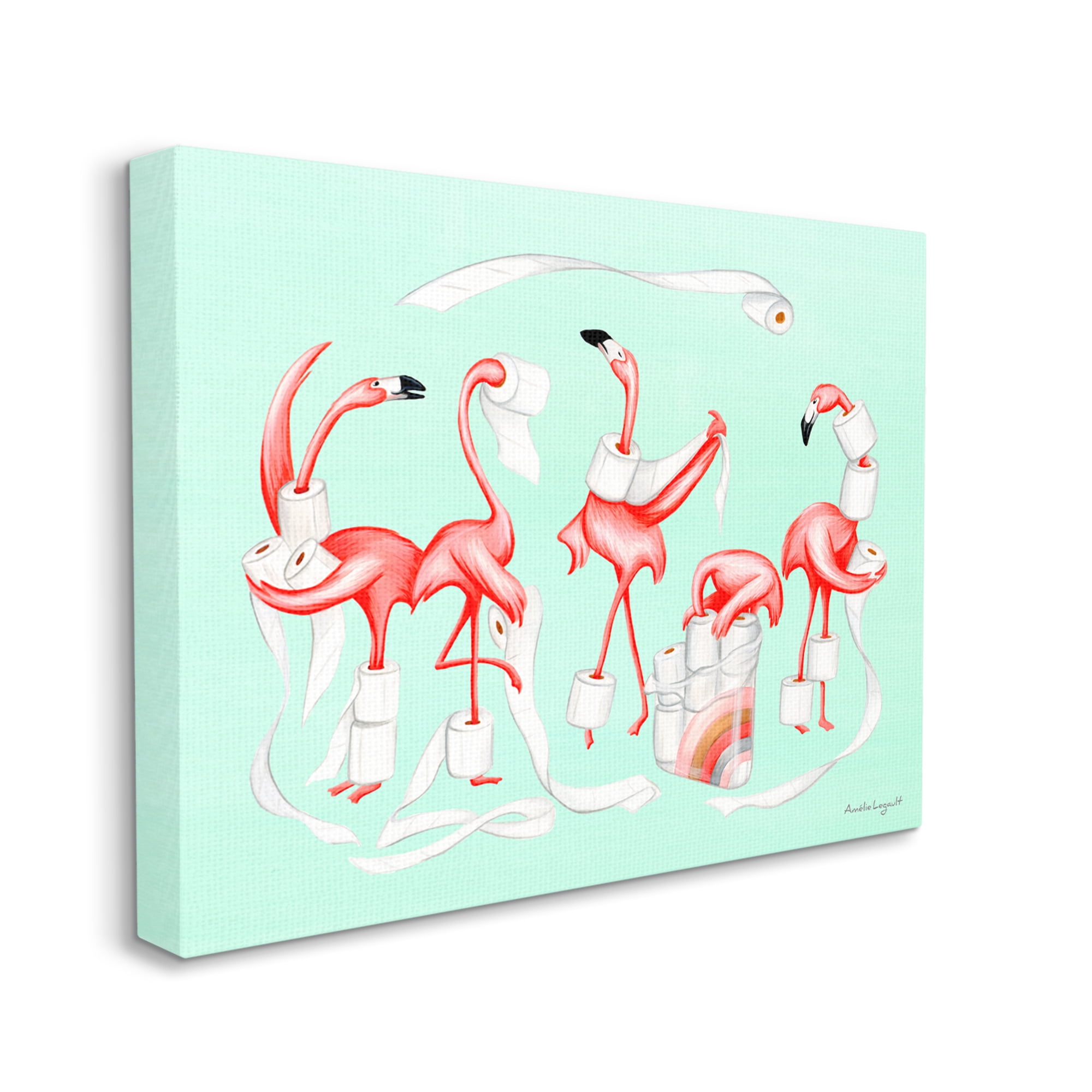 Stupell Industries Silly Flamingos Toilet Paper Rolls Bathroom Illustration Graphic Art Gallery Wrapped Canvas Print Wall Art, Design by Amelie Legault