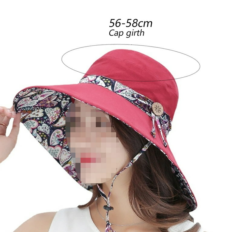 Women's Summer Sun Outdoor UV Protection Foldable Mesh Wide Brim Beach  Fishing Bucket Hat,red,red，G192027