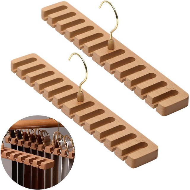 2 perchas para cinturón para armario, organizador de cinturones de madera 2 en 1 para montaje en pared, organizador de perchero para cinturón con gancho giratorio de 360 grados, organizado