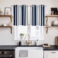 thumbnail image 2 of 2 Panels Kitchen Tier Curtains 39 Inch Length, Navy Blue Grey Striped Grommets Window Treatment Curtain, Modern Minimalist Ombre Lines Thermal Curtains Drapes for Living Room/Bathroom, 2 of 9
