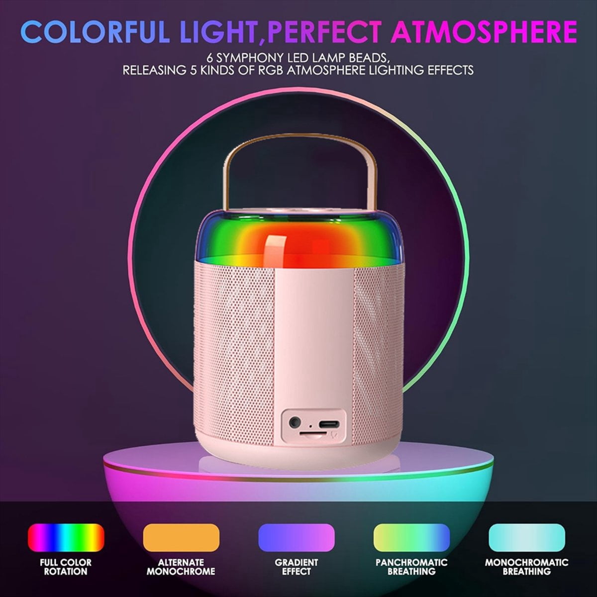 Mini Karaoke Audio with 2 Wireless Microphones for Kids Adults, Portable Bluetooth Speaker Toy and Boy-White