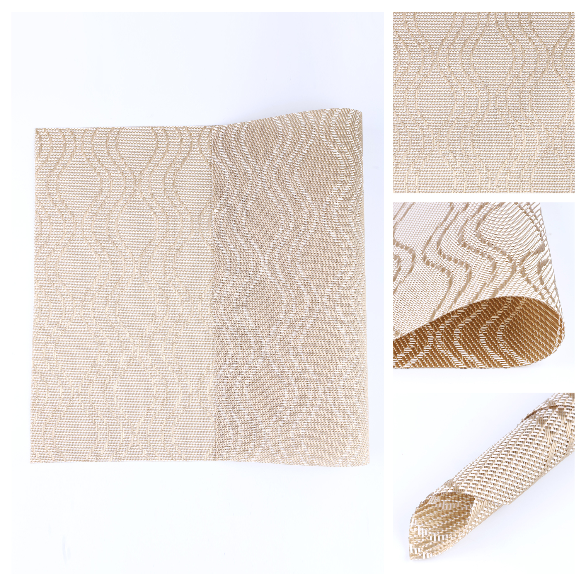 Unique Bargains Set of 6 Plastic Placemats Kitchen Mat for Dining Table Decor Gold
