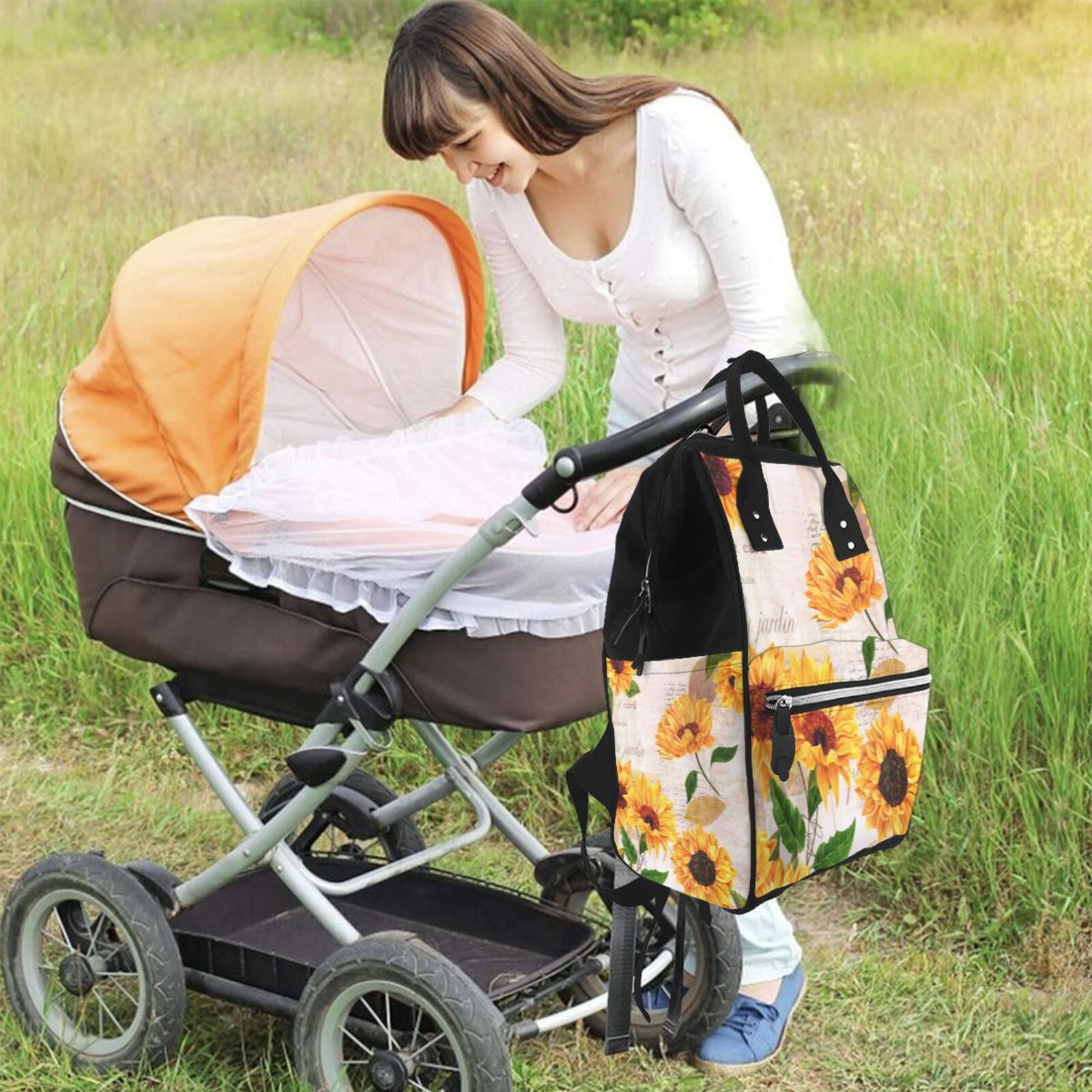 Fuzoiu Sunflower 5 Print Diaper Bag Backpack,Baby Essentials Travel Tote,Multi function Waterproof Diaper Bag, Travel Essentials Baby Bag - Unisex