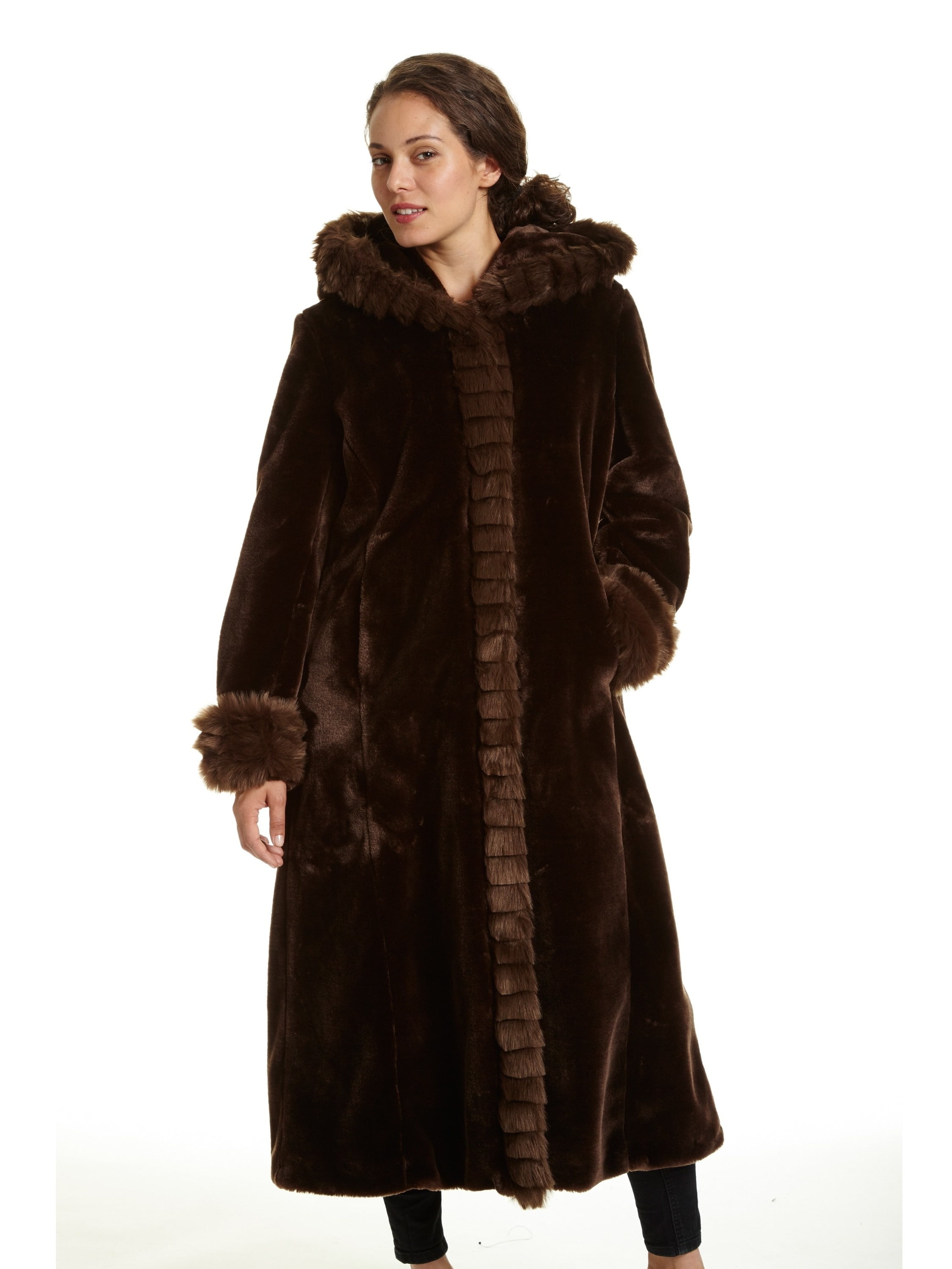 Angie Womens Long Furry Coat Large tan 