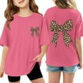 thumbnail image 4 of XAOFW Girl's T-Shirts Leopard Bow Tie Print Short Sleeve Crewneck T Shirt Streetwear Fashionable Tee Shirt Club Party Soft Breathable Tops, 4 of 4