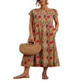 thumbnail image 1 of CHOK Robes pour Femmes Été Floral Plage Robe Longue à Manches Courtes Col Rond avec Poche Fleur Bleue 2TG, 1 of 4