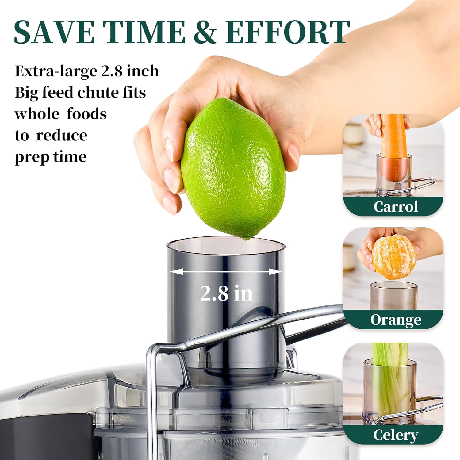 Juicer Machines, 2.8" Wide Feed Chute Centrifugal Juicer for Whole Vegetables & Fruits, Dual Speeds Juice Extractor Maker with Heavy Duty Full Copper Motor, High Juice Yield, -Plated Filter